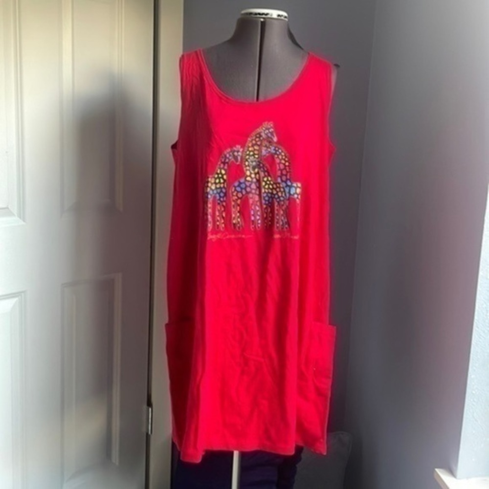NWT Laurel Burch dress 2X Rare Rainbow Giraffe Red tank dress